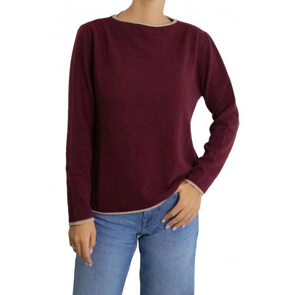 Maglioncino in misto cashmere tinta unita con bordi a contrasto di colore 